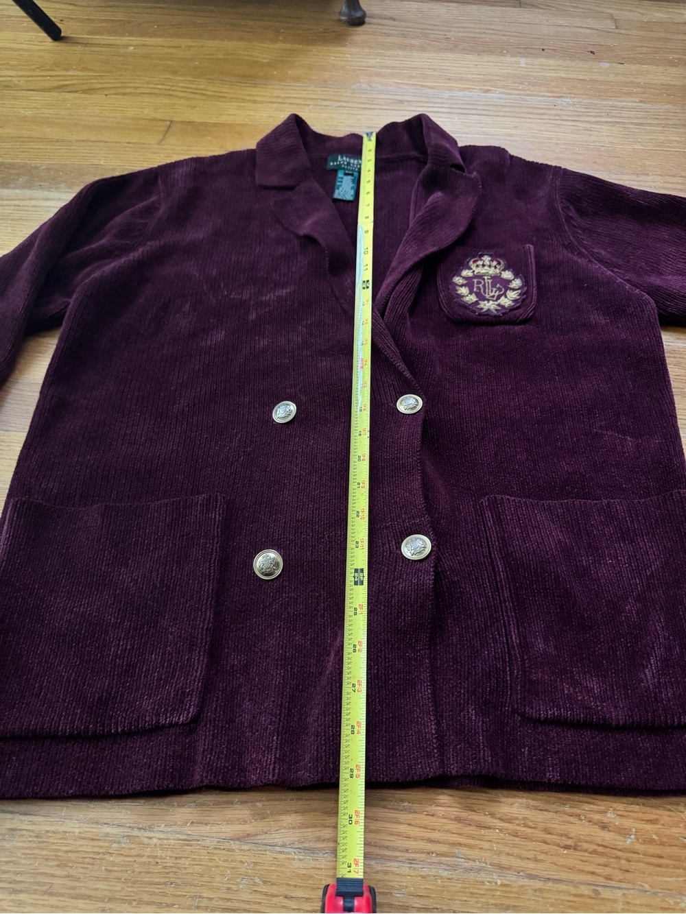 Ralph Lauren Double RL Burgundy Corduroy Double-Breasted Blazer with Crest - Picture 7 of 11